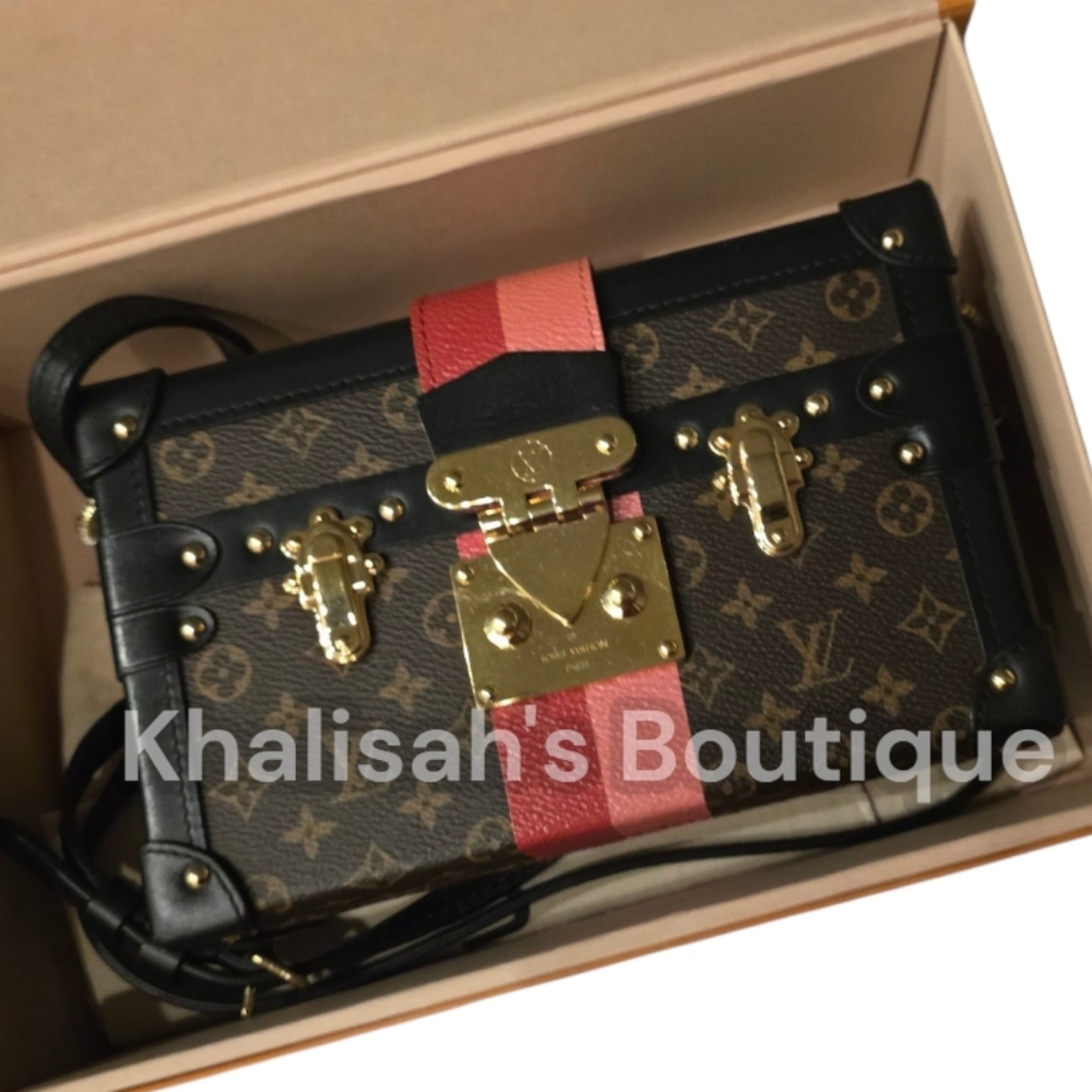 Rare! Louis Vuitton Petite Malle Handbag Limited Edition Stripes Monogram Canvas - Picture 8 of 16